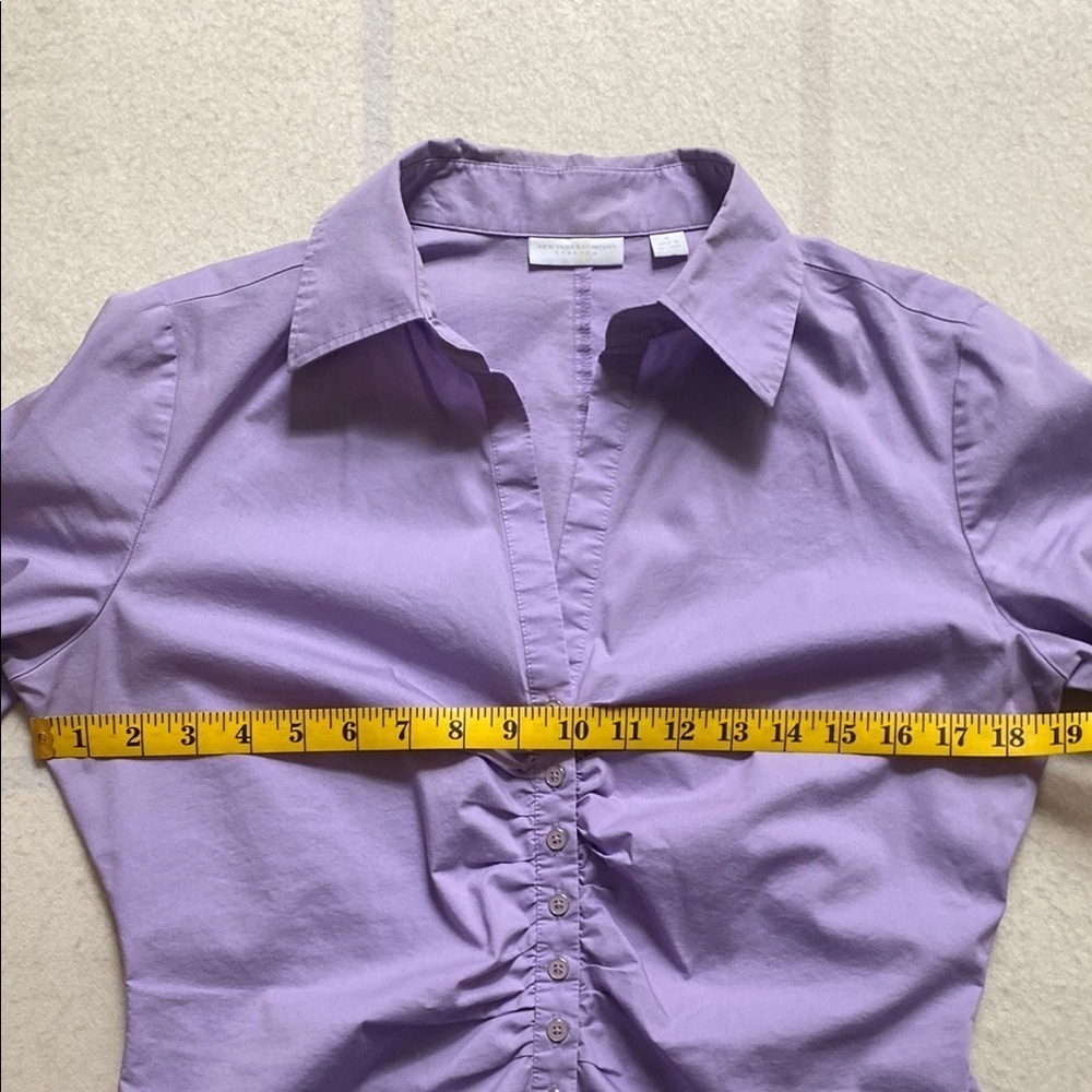 NY&Co Lavender Ruched-Front Long Sleeve Shirt Women's Size Medium - Picture 11 of 13